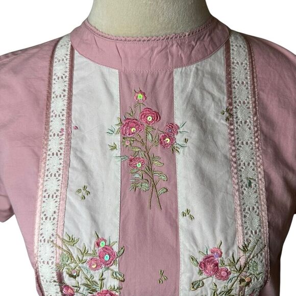 Somerset Bay Pink Embroidered Floral Blouse S | Lace Trim Girly Cottagecore Top - Picture 5 of 10